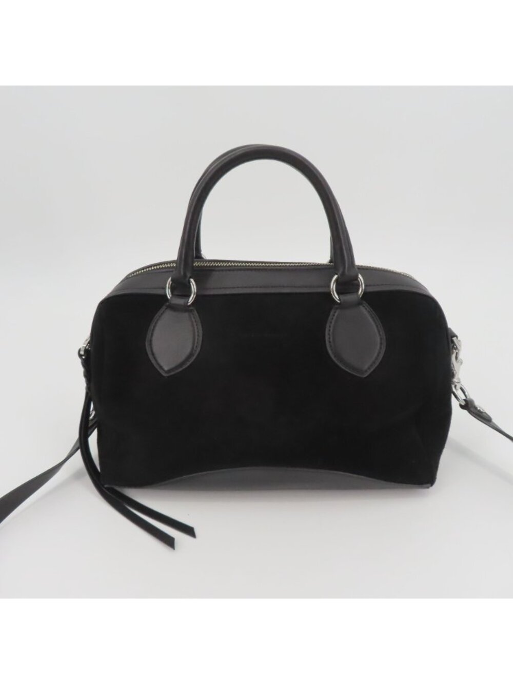 Rebecca Minkoff Pippa Duffle Black Suede Leather Crossbody Handbag Purse Bag - Picture 2 of 15